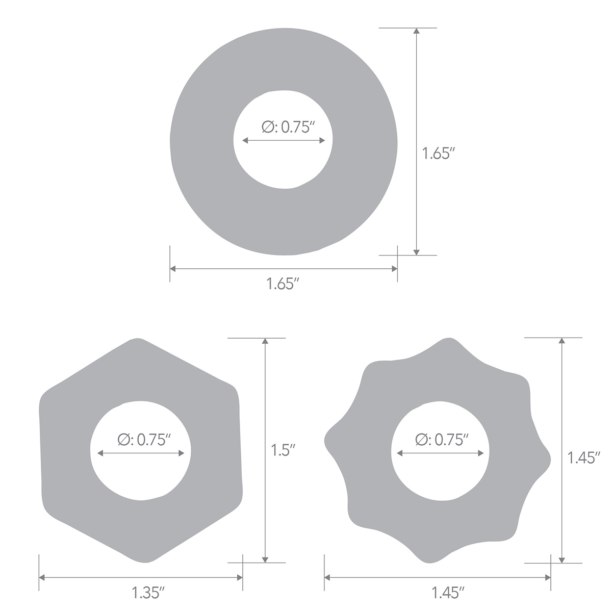 BlueLine Комплект из трех колец для эрекции 3-Pack Nuts & Bolts Stretch Cock Ring Set
