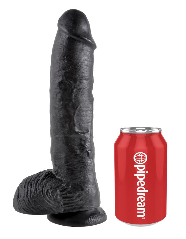 Фаллоимитатор-гигант на присоске с мошонкой черный King Cock 10 Cock