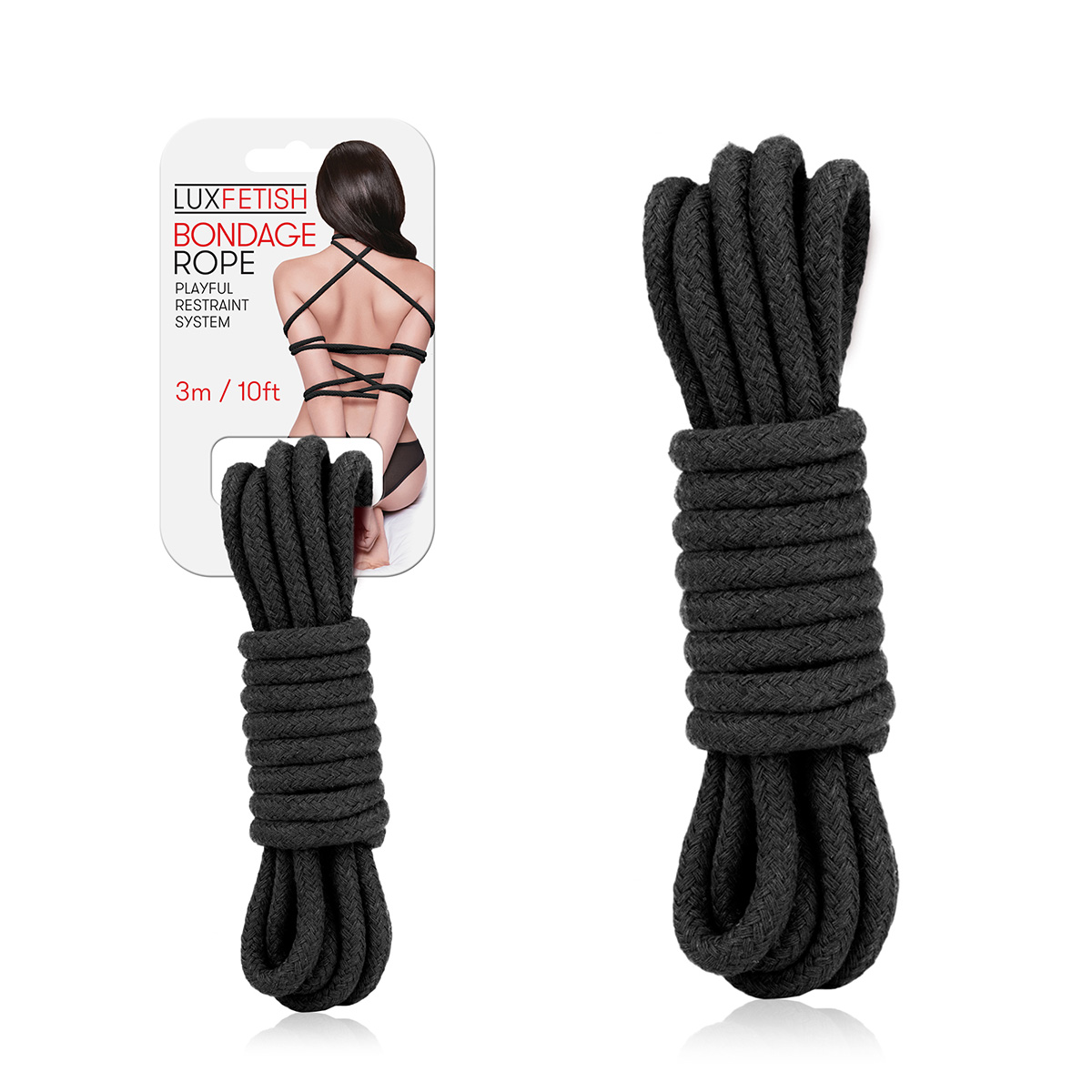 Lux Fetish Черная хлопковая веревка 3 м для связывания Bondage Rope