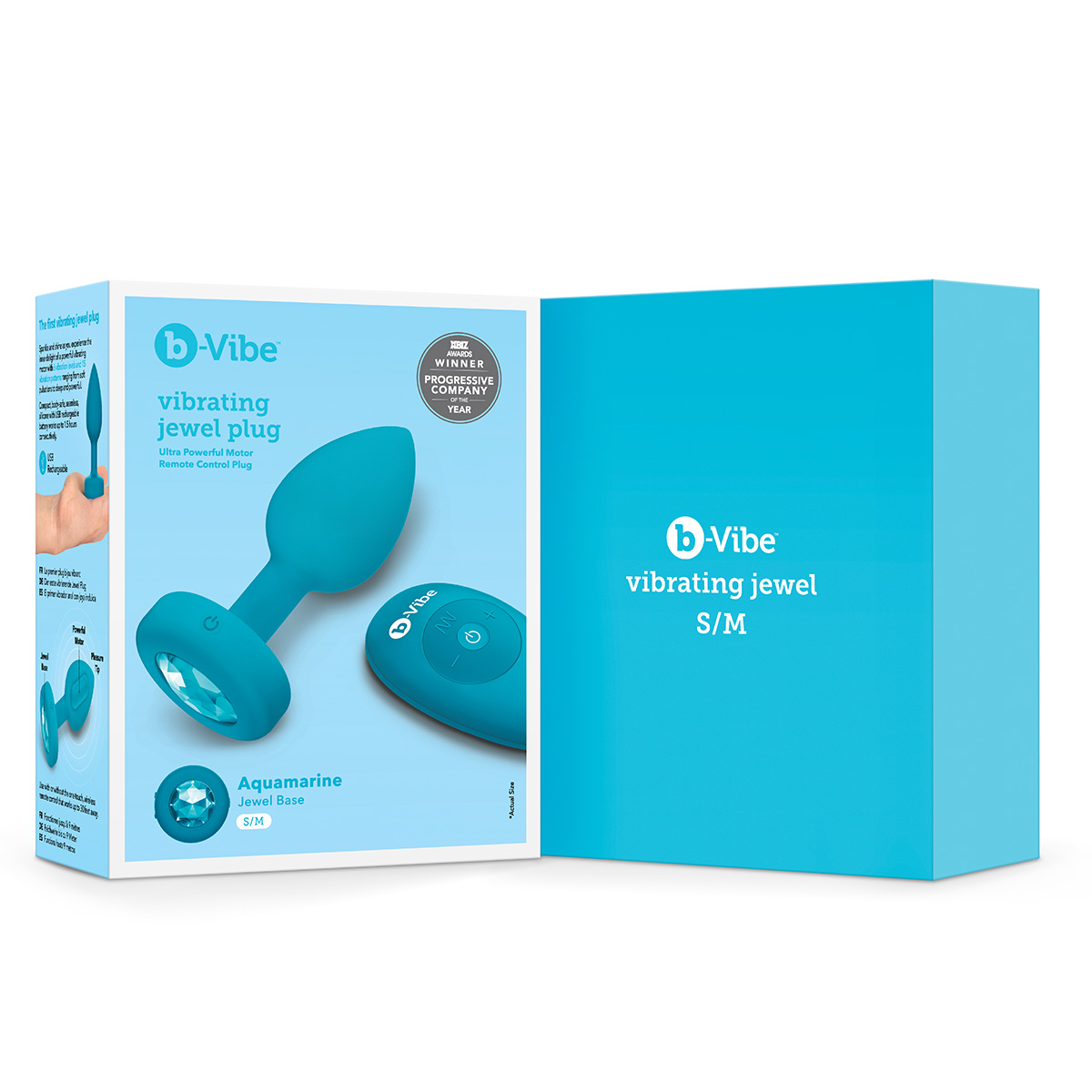 b-Vibe Вибрирующая втулка Vibrating Jewel Plug S/M бирюзового цвета