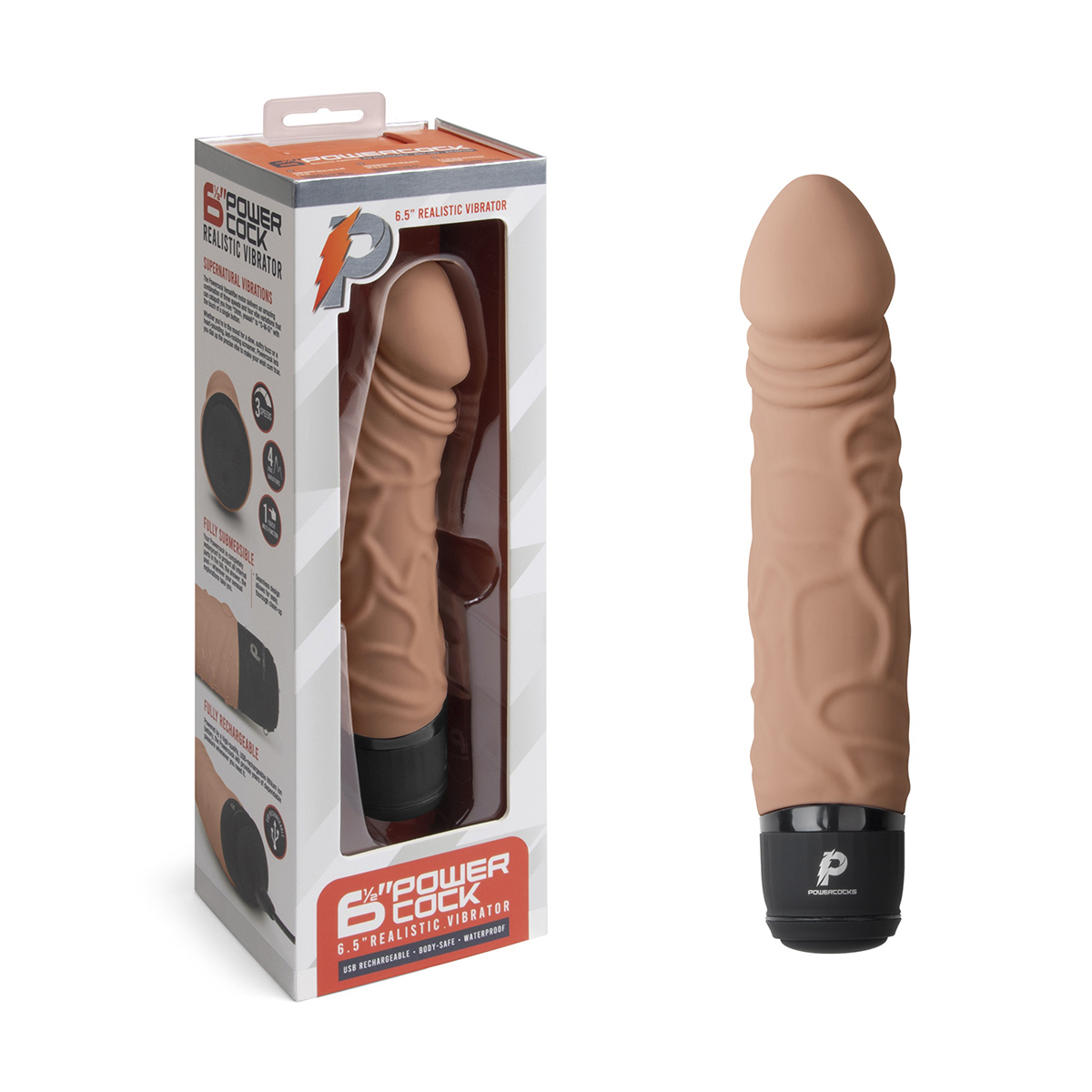 PowerCocks Классический массажер 6.5" Girthy Realistic Vibrator мокка