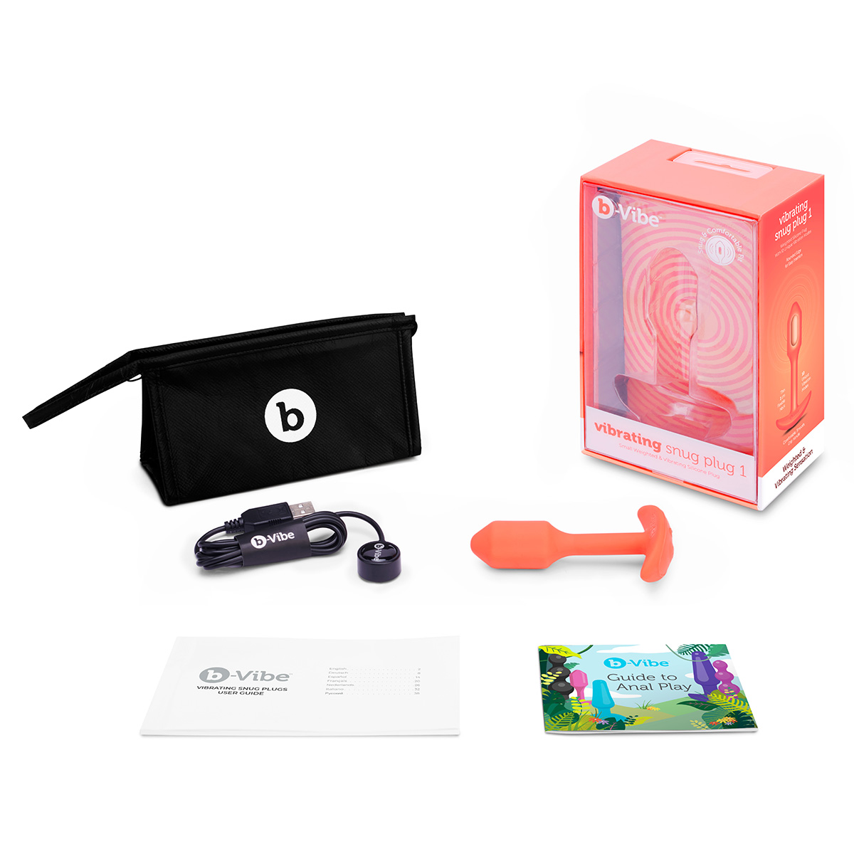 b-Vibe Профессиональная пробка для ношения с вибрацией оранжевая b-Vibe Vibrating Snug Plug 1